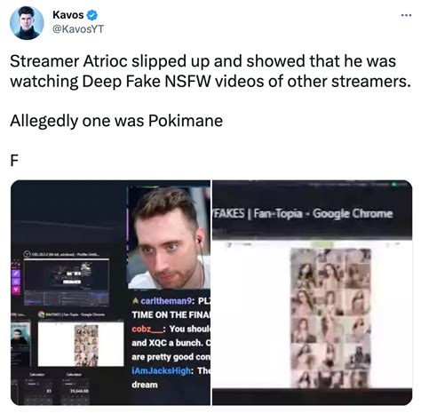 Mar 15, 2023 ... Streamer Atrioc was caught on a twitch stream where vieweers saw he was on a website for deepfakes. After further discovery the deep fakes ...